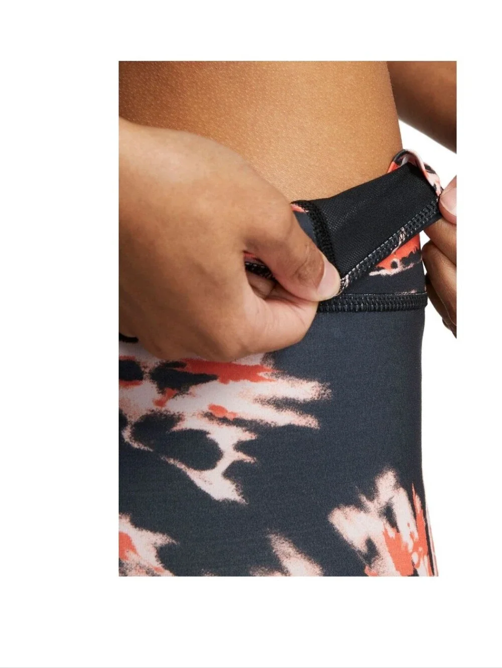 Nike Women's Black Leggings with Coral and Light Pink Tie-Dye